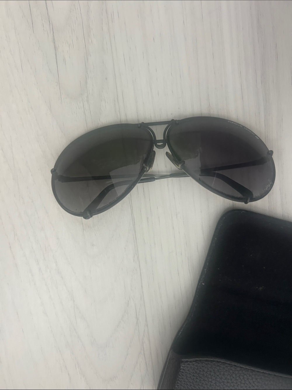 Porche black framed vintage Classic Aviator Sunglasses in Dark Smoke